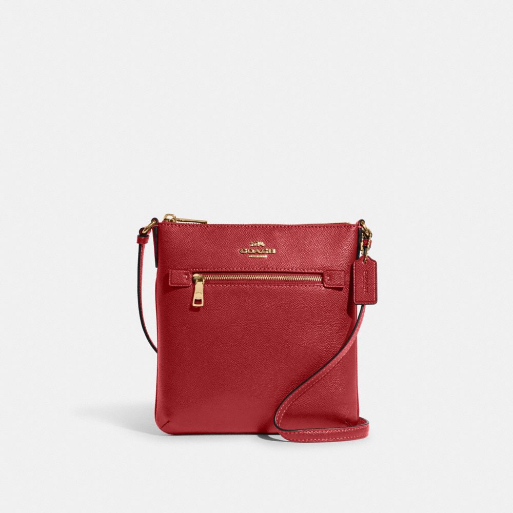 COACH®,MINI ROWAN FILE BAG,Crossgrain Leather,Anniversary,Gold/1941 Red,Front View