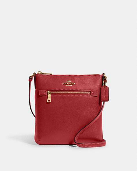COACH®,MINI ROWAN FILE BAG,Crossgrain Leather,Small,Anniversary,Gold/1941 Red,Front View