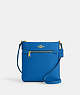 COACH®,MINI ROWAN FILE BAG,Crossgrain Leather,Small,Anniversary,Silver/Bright Blue,Front View