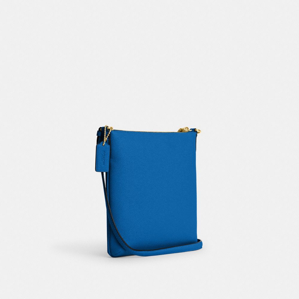 COACH®,MINI ROWAN FILE BAG,Crossgrain Leather,Anniversary,Silver/Bright Blue,Angle View