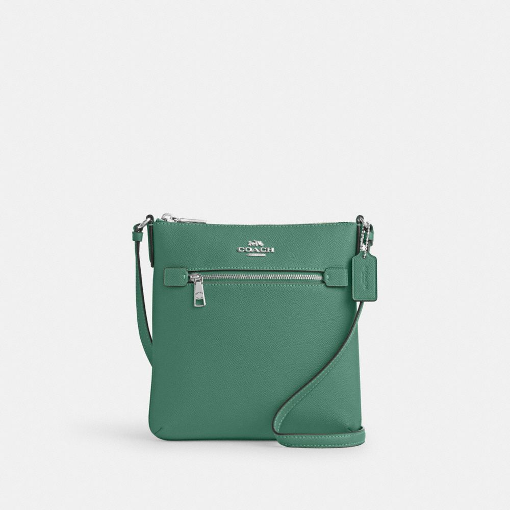 COACH®,MINI SAC DE CLASSEMENT ROWAN,Cuir Cross-grain,Argent/Vert vif,Front View