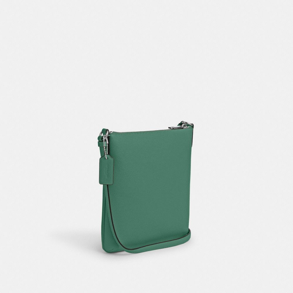 COACH®,MINI ROWAN FILE BAG,Crossgrain Leather,Anniversary,Silver/Bright Green,Angle View