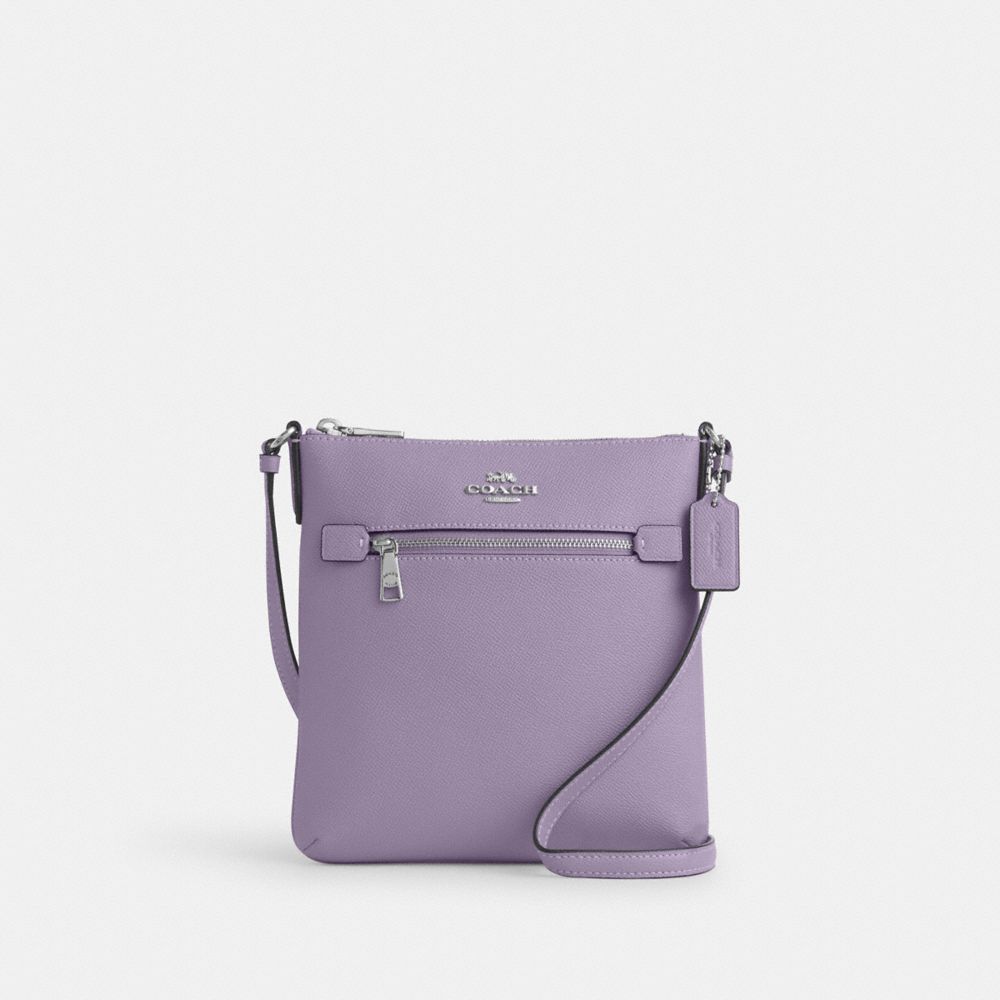 COACH®,MINI SAC DE CLASSEMENT ROWAN,Cuir Cross-grain,Argent/Violet pâle,Front View