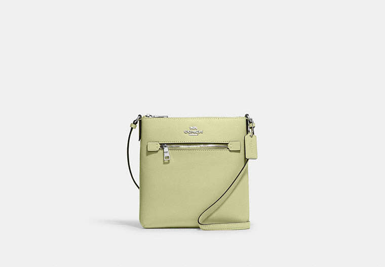 COACH®,MINI ROWAN FILE BAG,Crossgrain Leather,Small,Anniversary,Silver/Pale Lime,Front View