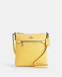COACH®,MINI ROWAN FILE BAG,Crossgrain Leather,Small,Anniversary,Silver/Retro Yellow,Front View