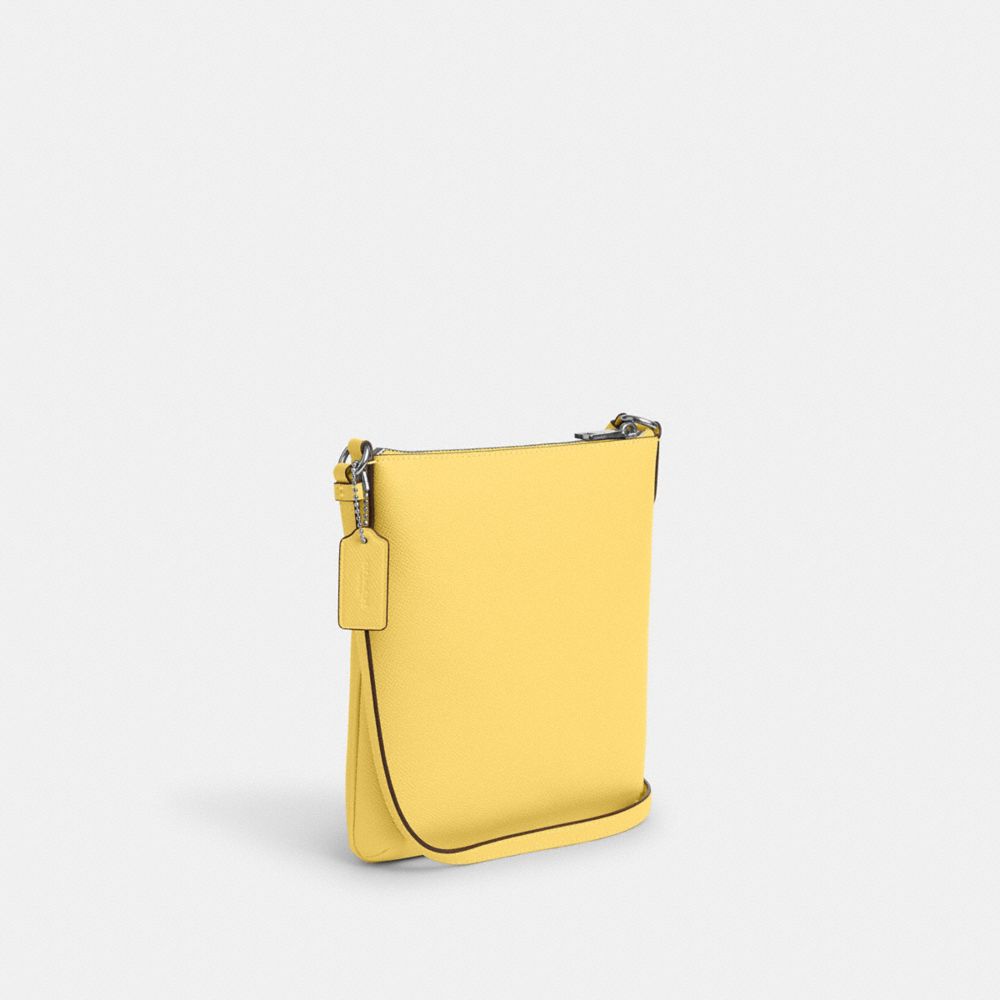 COACH®,MINI ROWAN FILE BAG,Crossgrain Leather,Anniversary,Silver/Retro Yellow,Angle View