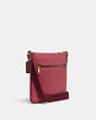 COACH®,MINI ROWAN FILE BAG WITH HORSE AND CARRIAGE,Refined Pebble Leather,Small,Gold/Rouge,Angle View