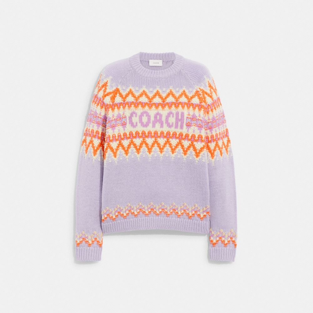 COACH®,FAIR ISLE SKI SWEATER,Lilac,Front View