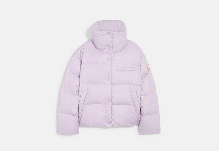 COACH®,SHORT PUFFER JACKET,Polyamide,Lavender,Front View