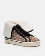 COACH®,CITYSOLE FOLDOVER HIGH TOP PLATFORM SNEAKER IN SIGNATURE JACQUARD,Leather,Cocoa/Black,Front View