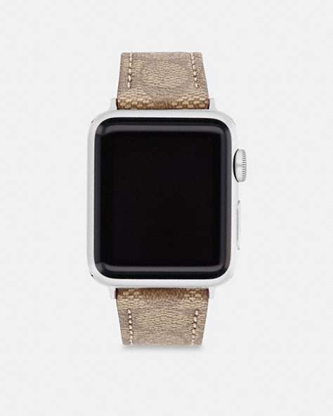 COACH®,APPLE WATCH® STRAP, 38MM AND 40MM,Signature Coated Canvas,Khaki,Front View
