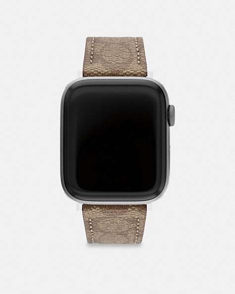 COACH®,APPLE WATCH® STRAP, 42MM AND 44MM,Signature Coated Canvas,Khaki,Front View