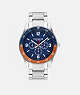COACH®,CASEY WATCH, 42MM,Stainless Steel,Navy/Orange,Front View