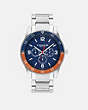 COACH®,CASEY WATCH, 42MM,Stainless Steel,Navy/Orange,Front View