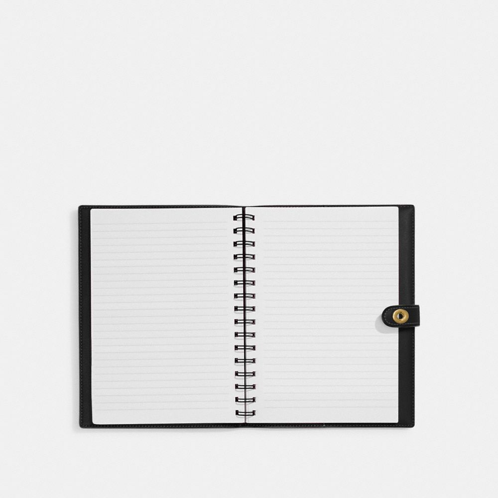 COACH®,NOTEBOOK WITH REXY,Glovetanned Leather,Brass/Black,Inside View,Top View