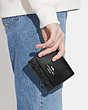 COACH®,SMALL TRIFOLD WALLET IN BLOCKED SIGNATURE CANVAS,Signature Coated Canvas,Mini,Silver/Graphite/Black,Detail View