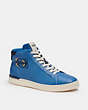 COACH®,CLIP HIGH TOP SNEAKER WITH RETRO SIGNATURE,Sky Blue Leather,Front View