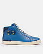COACH®,CLIP HIGH TOP SNEAKER WITH RETRO SIGNATURE,Sky Blue Leather,Angle View