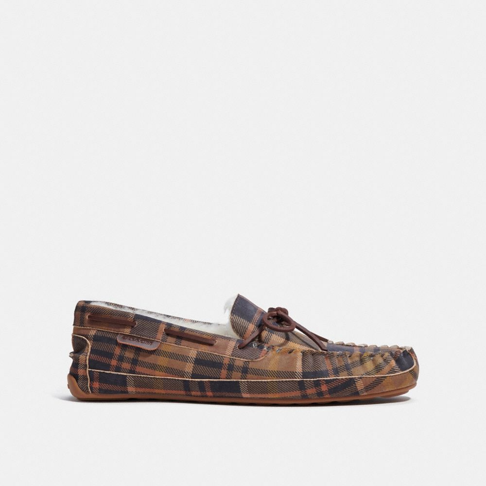 COACH®,PLAID SUEDE MOCCASIN,Dark Teak,Angle View