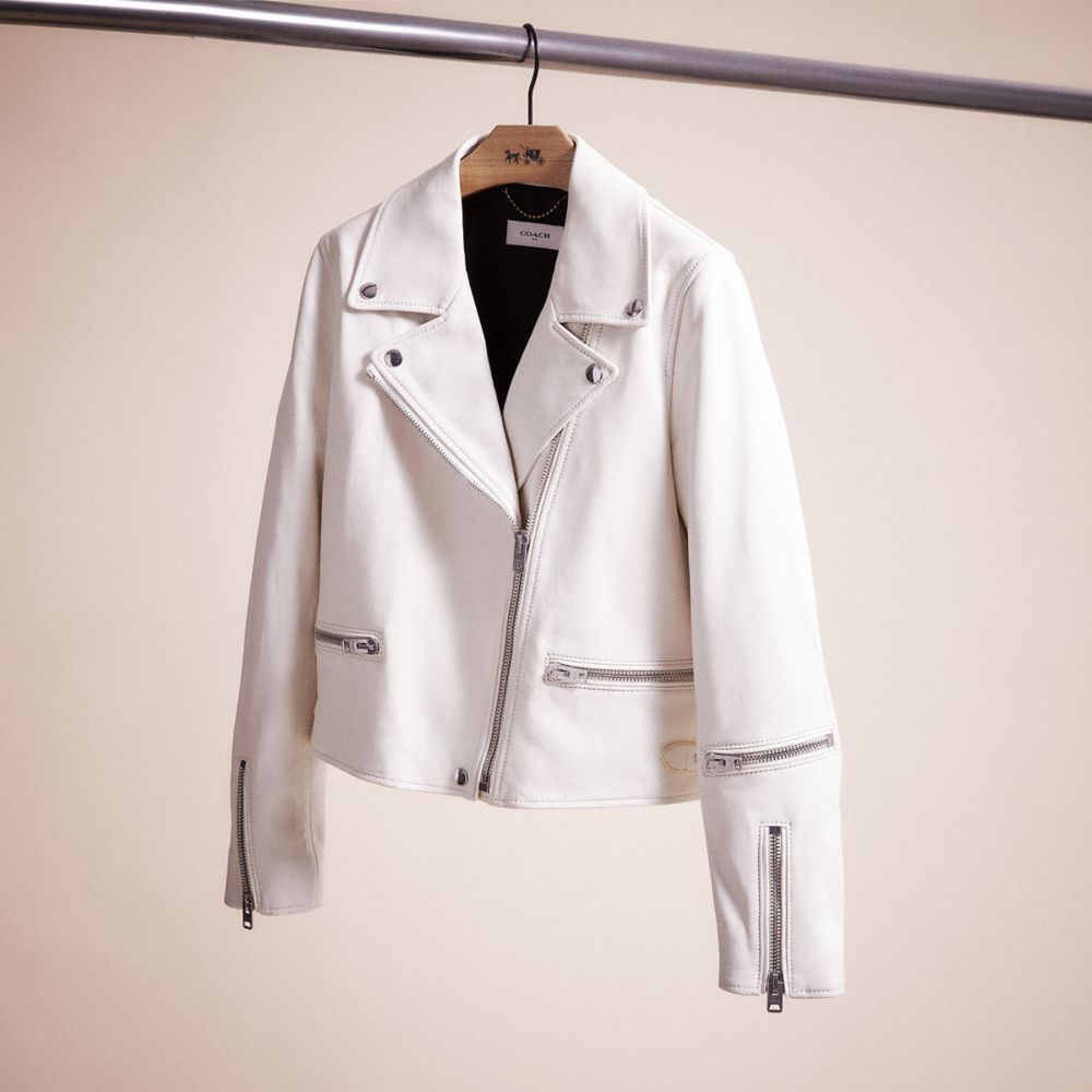 COACH®,RESTORED BIKER JACKET,Leather,White,Front View