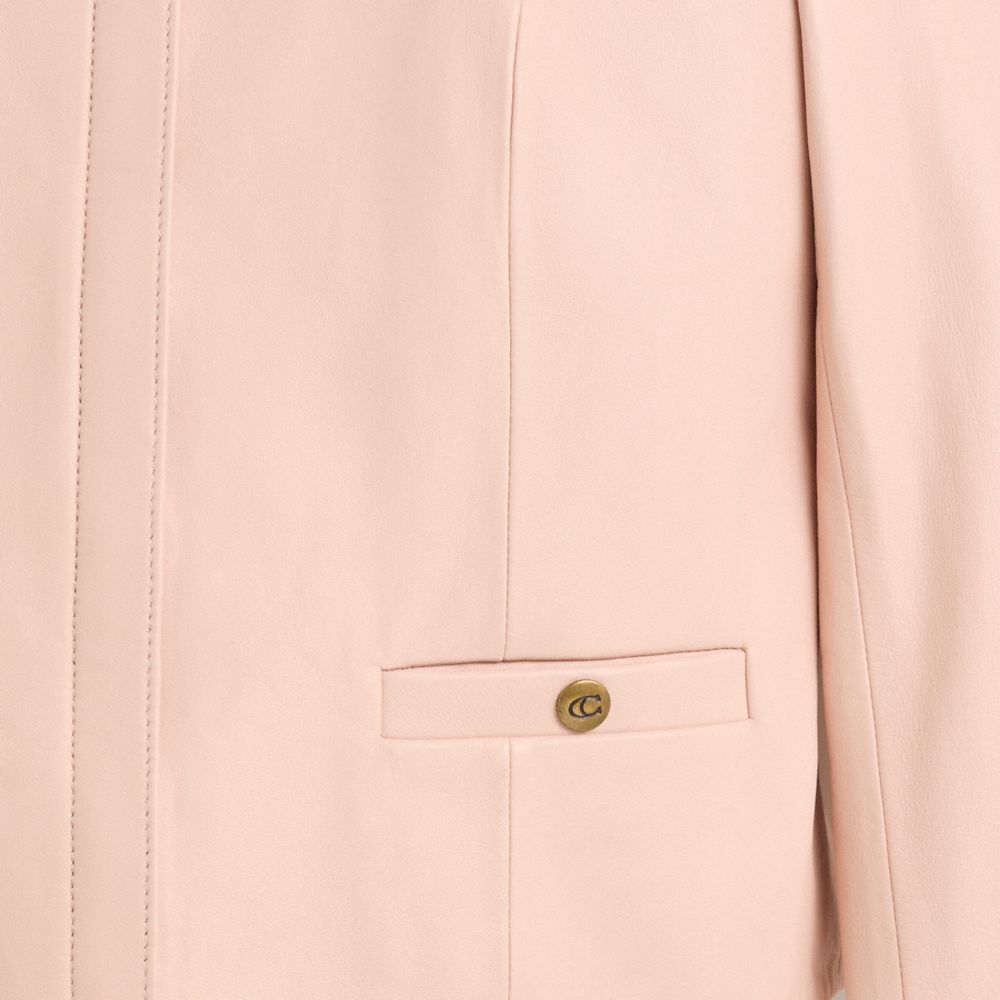 Shop Coach Restored Tailored Leather Jacket In Powder Pink