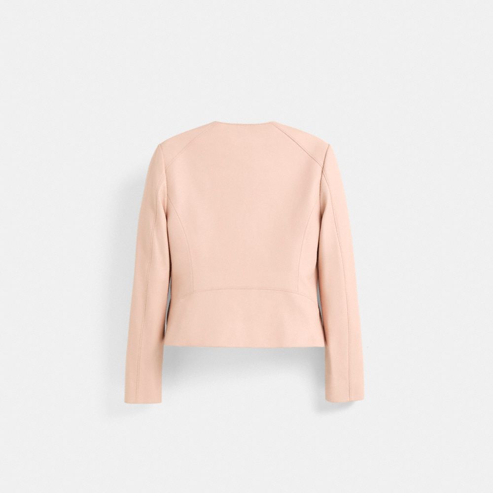 Shop Coach Restored Tailored Leather Jacket In Powder Pink
