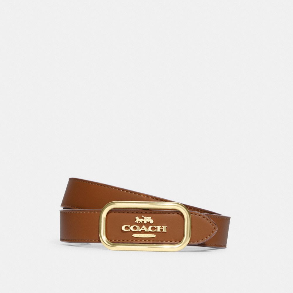 Coach Brown Leather Woven Strap Solid Goldtone Buckle Women Belt - Size 32