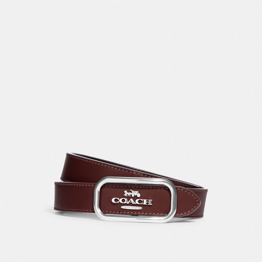 COACH®,CEINTURE À BOUCLE RECTANGLE MORGAN, 25 MM,Argent/Rouge vin Rouge sang-de-bœuf,Front View