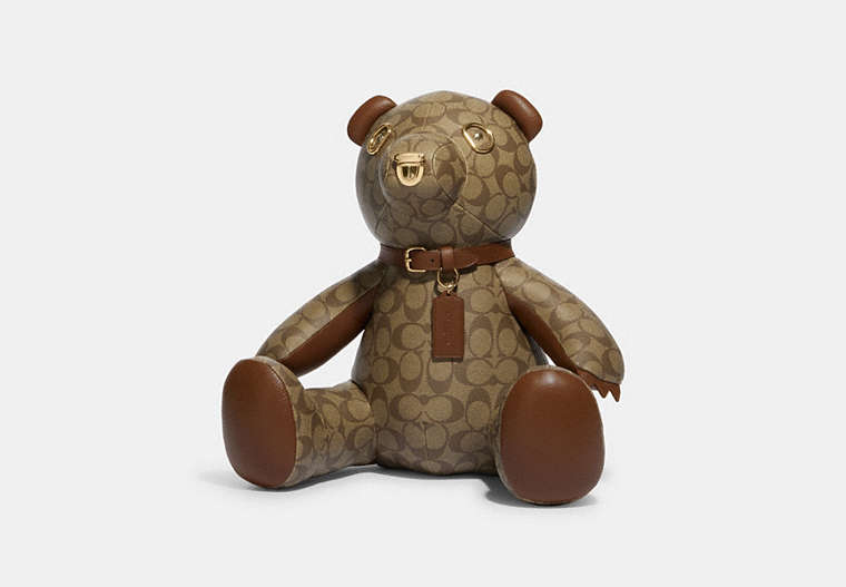 COACH®,COLLECTIBLE BEAR IN SIGNATURE CANVAS,Gold/Khaki Saddle,Front View