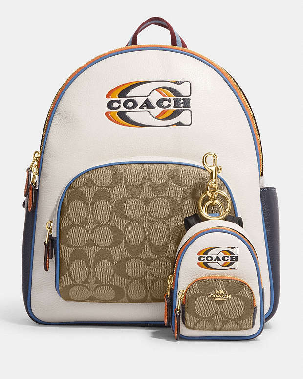 COACH® | Mini Court Backpack Bag Charm In Signature Canvas With