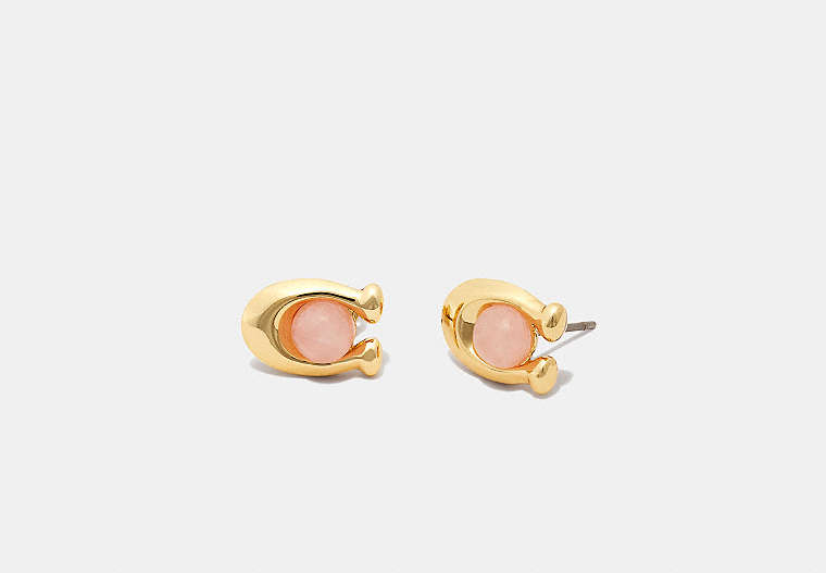 COACH®,SIGNATURE STONE STUD EARRINGS,Plated Brass,Mini,Gold/Rose,Front View