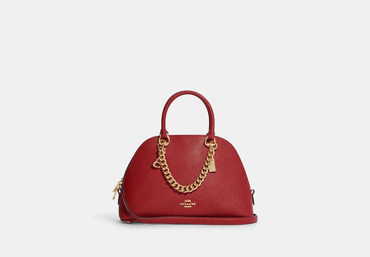 COACH®,KATY SATCHEL,Crossgrain Leather,Medium,Gold/Red Apple,Front View