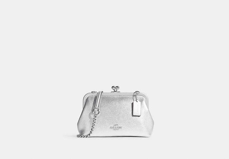 COACH®,NORA KISSLOCK CROSSBODY,Pebbled Leather,Small,Silver/Metallic Silver,Front View