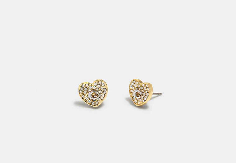 COACH®,PEGGED SIGNATURE HEART STUD EARRINGS,Plated Brass,Mini,Gold/Silver,Front View