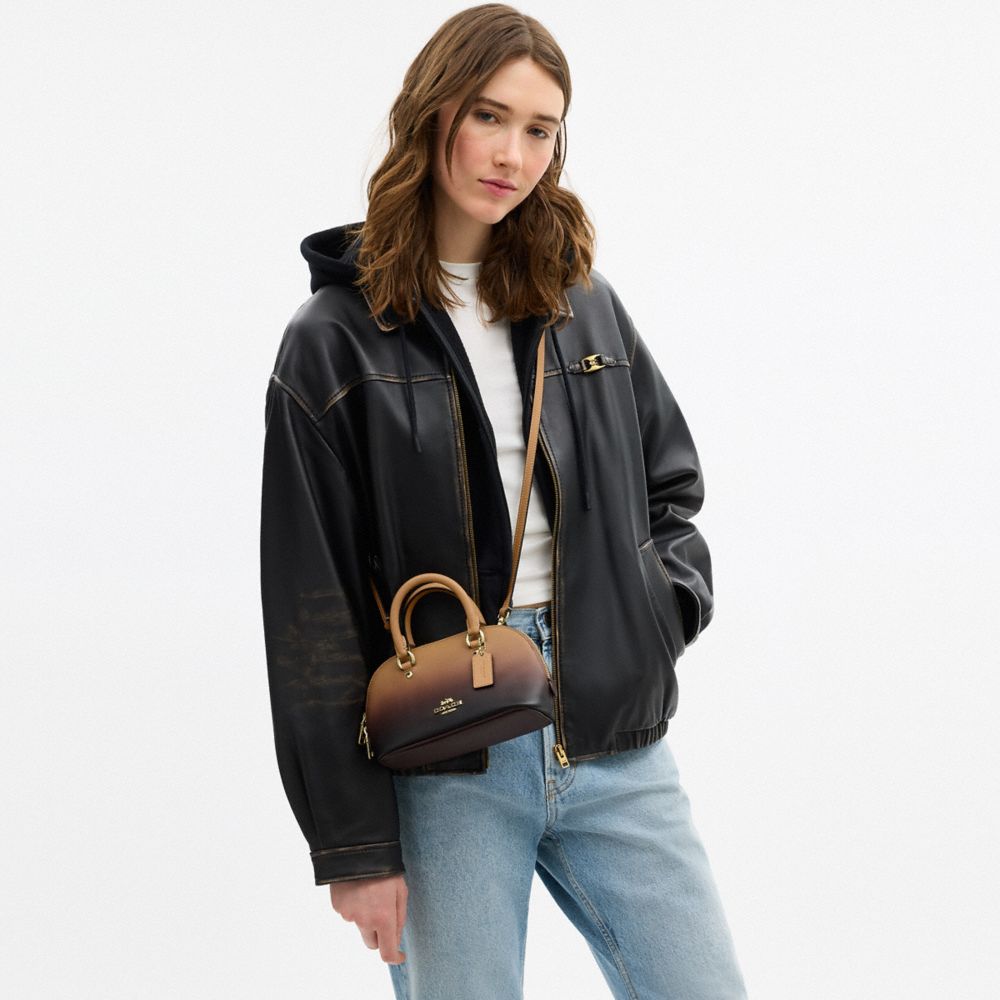 COACH®,Lara Mini Satchel Bag With Ombre,Recycled Polyester,Leather,Canvas,Bowler Bag,Logo,Metal,Gold Metal,Casual,Multi Color