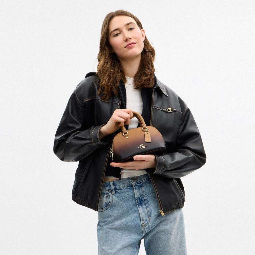 COACH®,Lara Mini Satchel Bag With Ombre,Recycled Polyester,Leather,Canvas,Bowler Bag,Logo,Metal,Gold Metal,Casual,Multi Color,Detail View