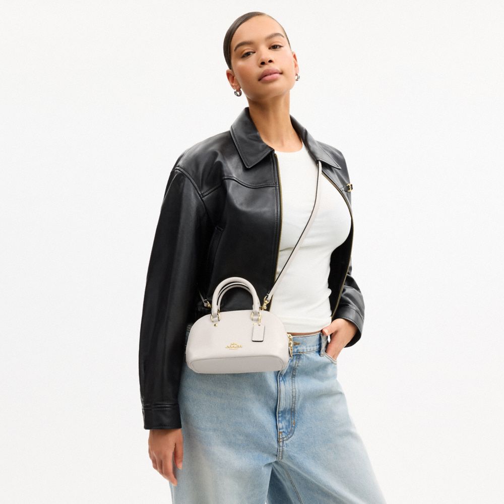 COACH®,Lara Mini Satchel Bag,Recycled Polyester,Satchel,Logo,Silver Metal,Casual,White