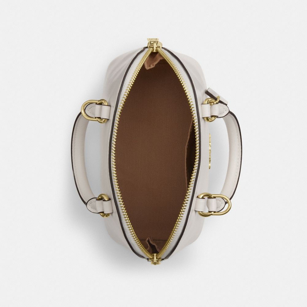 COACH®,Lara Mini Satchel Bag,Recycled Polyester,Satchel,Logo,Silver Metal,Casual,White,Inside View,Top View