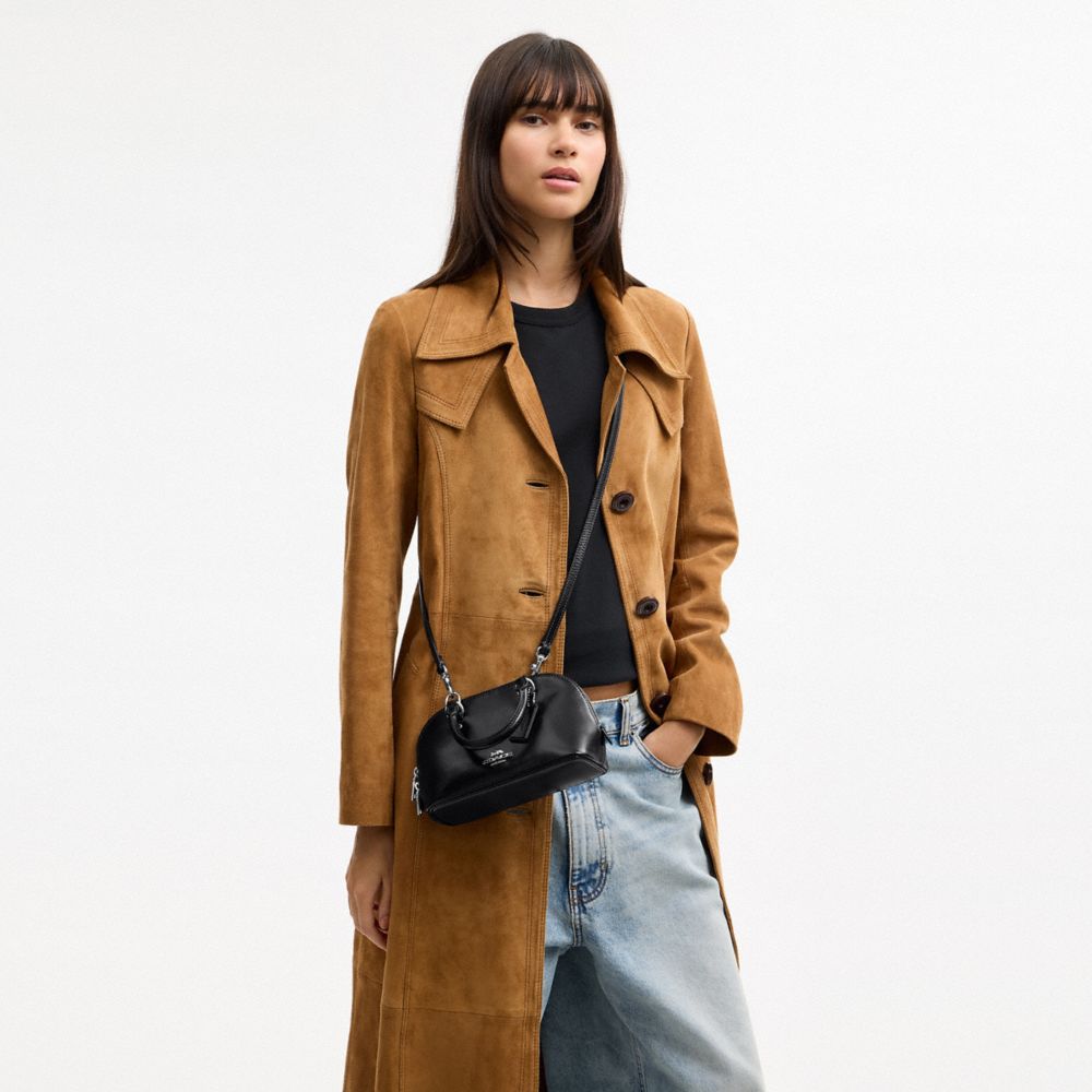 COACH®,Lara Mini Satchel Bag,Recycled Polyester,Satchel,Logo,Silver Metal,Casual,Black