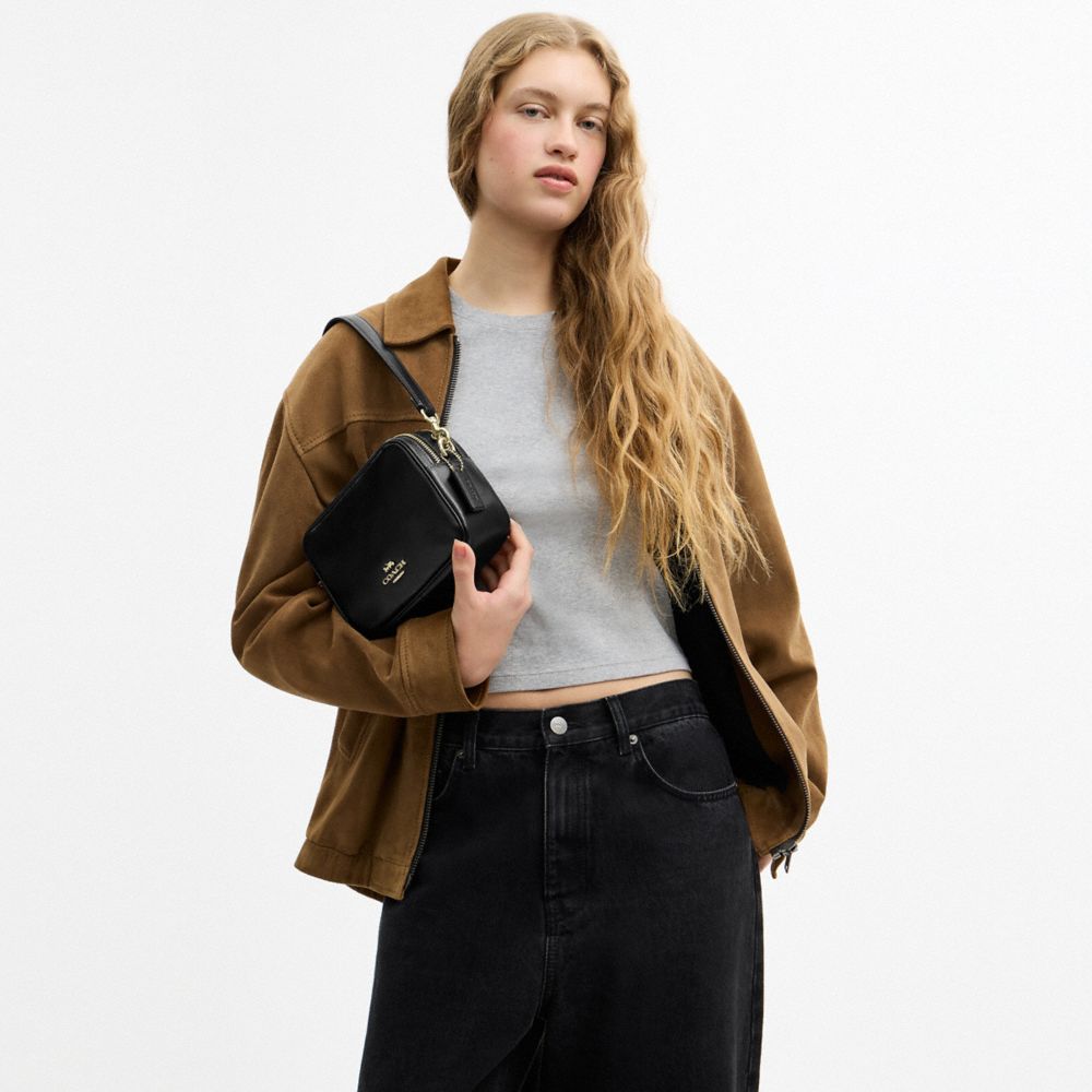 COACH®,Mini Carey Crossbody Bag,Recycled Polyester,Leather,Crossbody,Logo,Metal,Casual,Black,Detail View