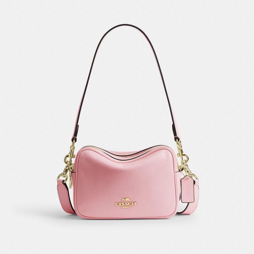COACH®,MINI SAC BANDOULIÈRE CAREY,Cuir froissé,Or/Rose tendre,Front View