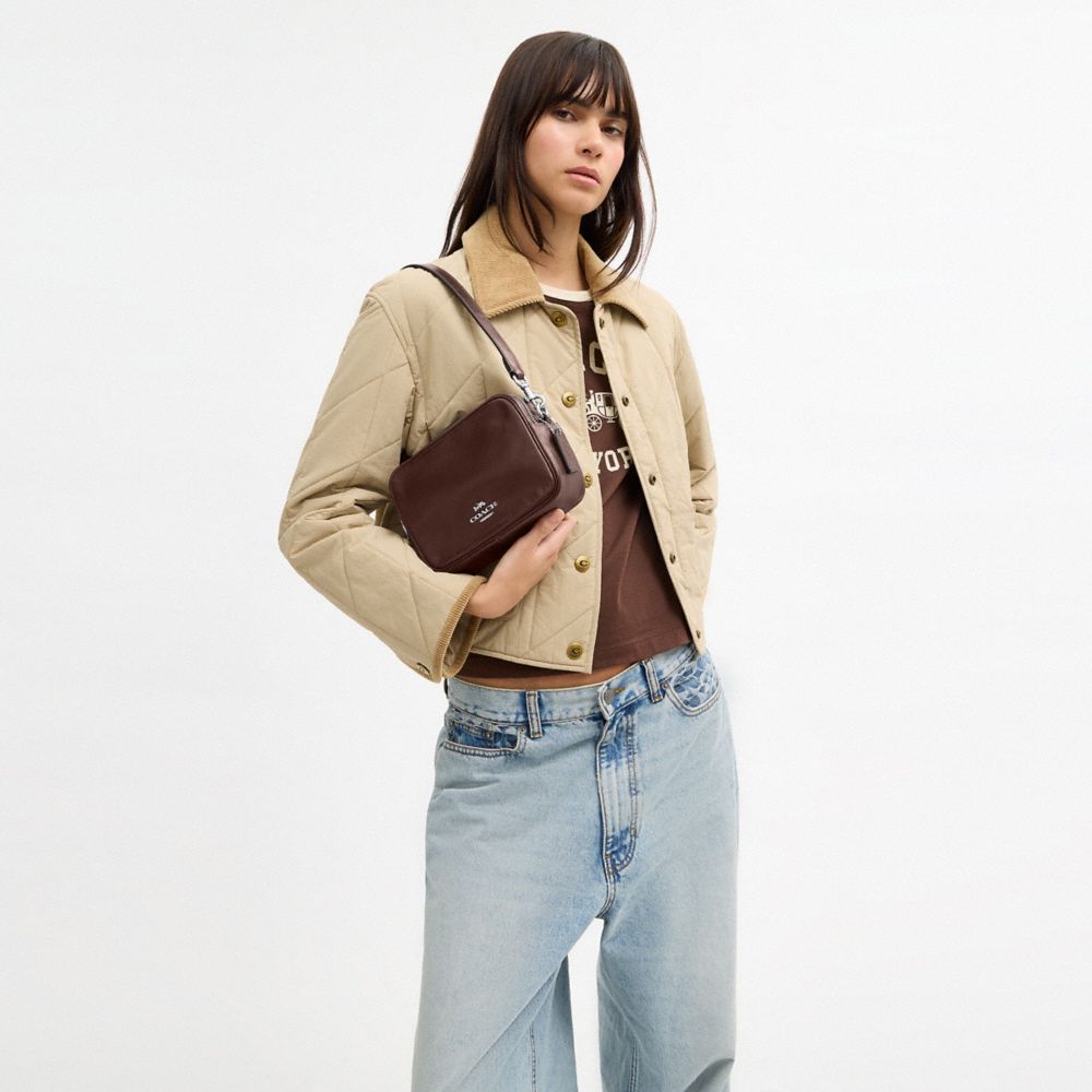 COACH®,Mini Carey Crossbody Bag,Recycled Polyester,Leather,Crossbody,Logo,Metal,Casual,Brown,Detail View