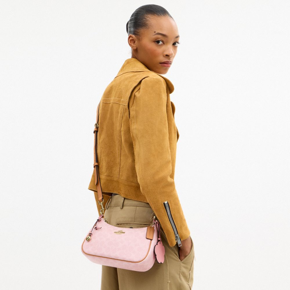 COACH®,Teri Shoulder Bag In Signature Canvas With Charms,Recycled Polyester,Leather,Canvas,Lining Recycled Polyester,Shoul...,Pink