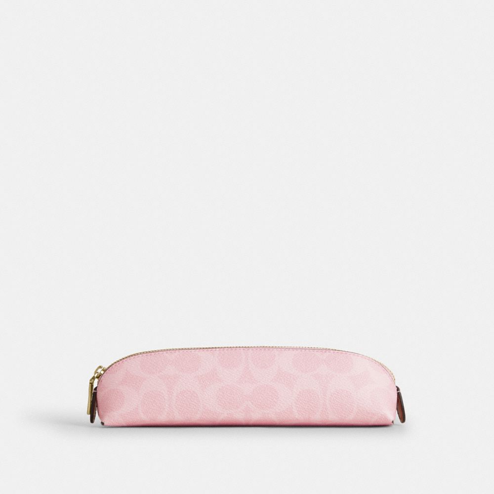 COACH®,Pencil Case In Signature Canvas,Pink,Front View