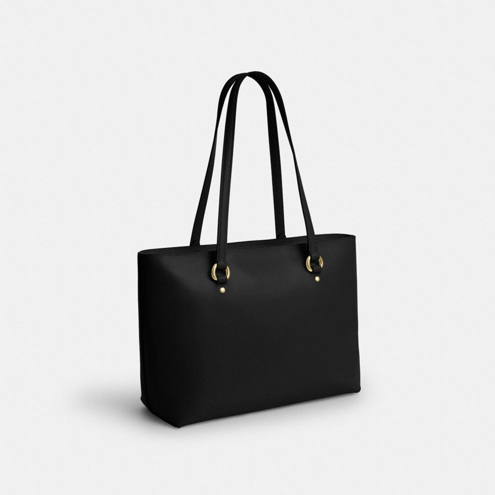 COACH®,Station Tote Bag,Recycled Polyester,Leather,Tote,Logo,Metal,Gold Metal,Work,Black,Angle View