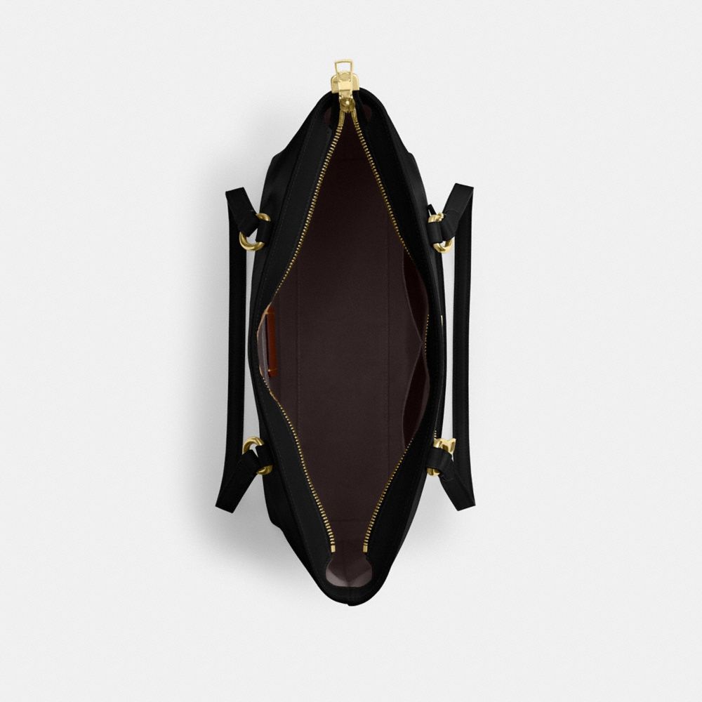 COACH®,Station Tote Bag,Recycled Polyester,Leather,Tote,Logo,Metal,Gold Metal,Work,Black,Inside View,Top View