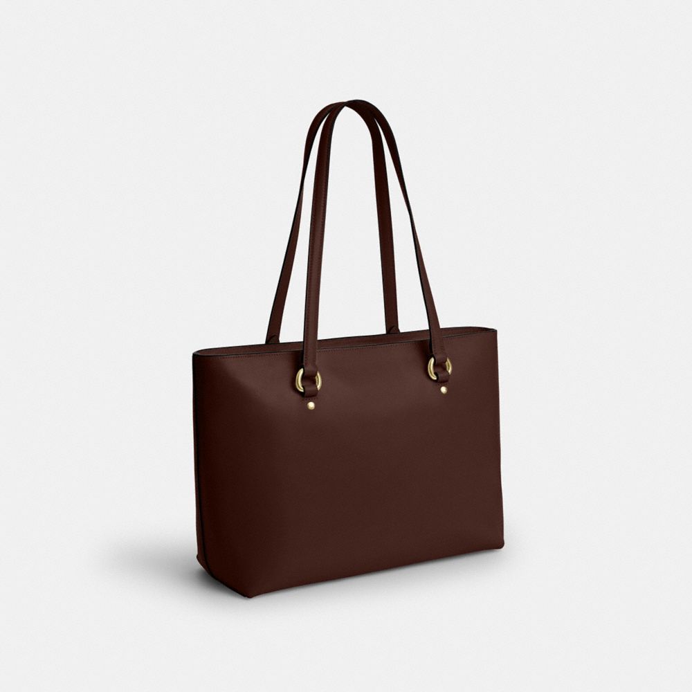 COACH®,Station Tote Bag,Leather,Recycled Polyester,Tote,Metal,Logo,Gold Metal,Work,,Angle View
