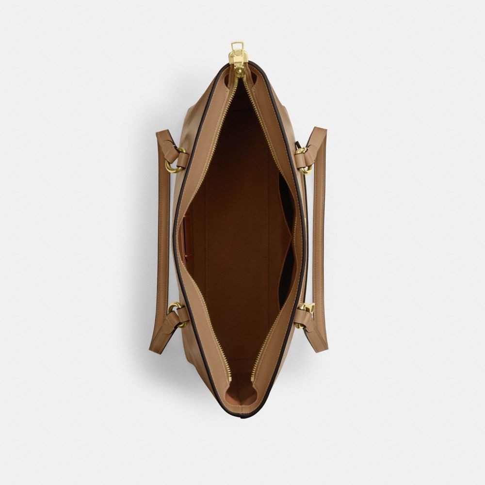 COACH®,Station Tote Bag,Recycled Polyester,Leather,Tote,Logo,Metal,Gold Metal,Work,Brown,Inside View,Top View
