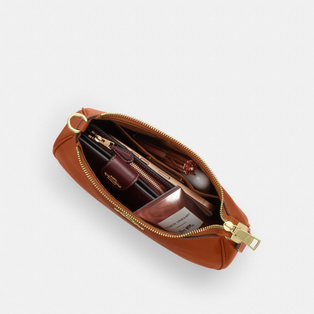 COACH®,Teri Shoulder Bag,Leather,Recycled Polyester,Shoulder Bag,Logo,Metal,Chain Detail,Adjustable,Gold Metal,Day Party,Brown,Inside View,Top View