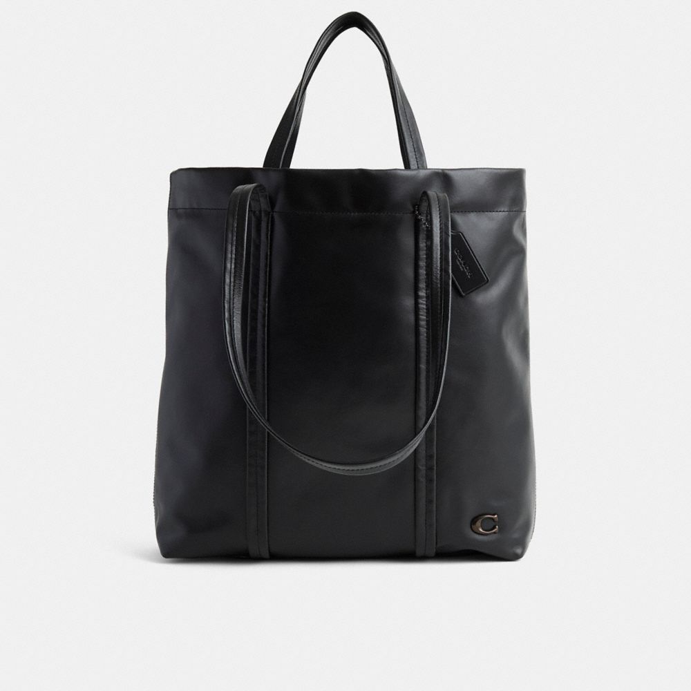 COACH®,Restored Hall Tote Bag 33,Leather,Tote,Plastic,Logo,Metal,Casual,Black,Front View